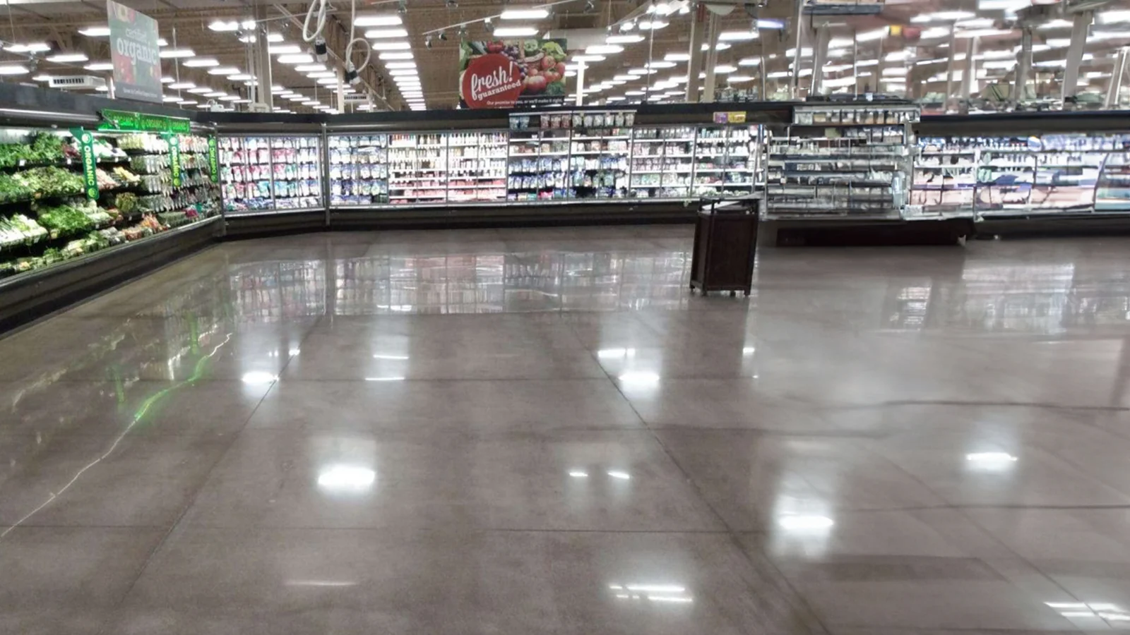 Polished concrete floor in a grocery store retail area