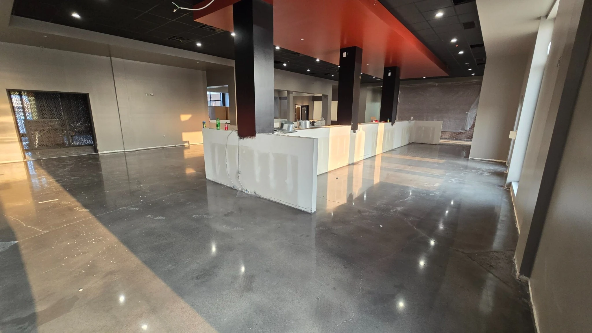 Polished concrete floor in a commercial interior space