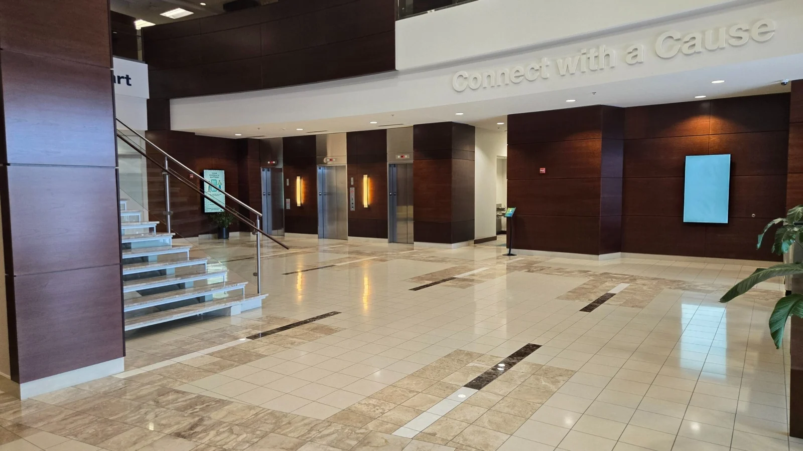 Clean commercial office lobby with professionally maintained tile floors